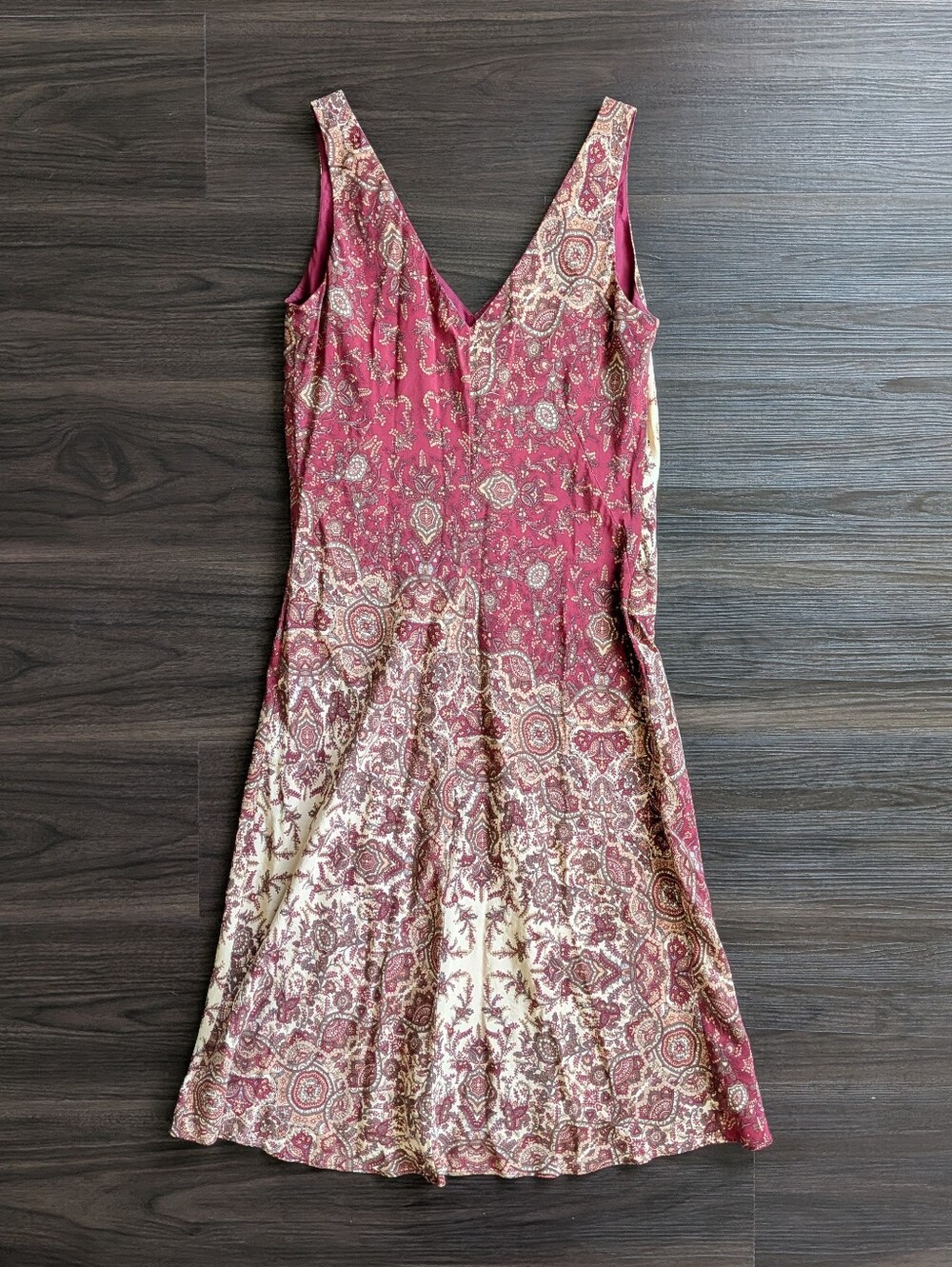 Banana Republic Red Gold Paisley Silk Slip Midi Dress Going Out Preppy Fall 6
